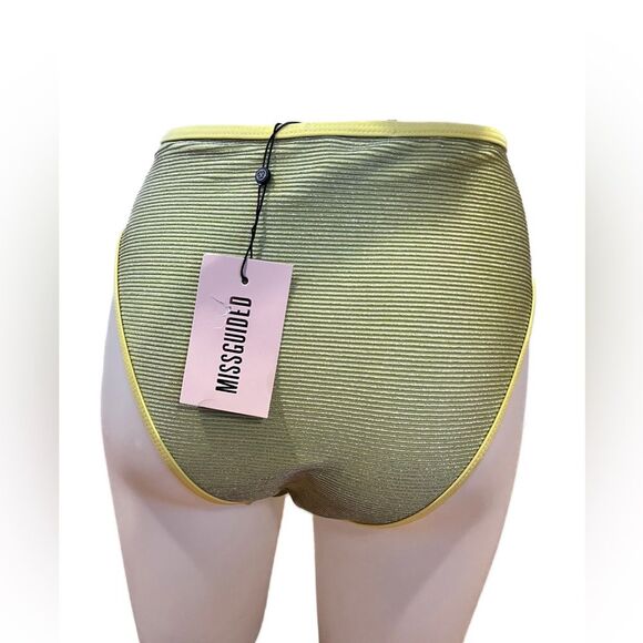 Missguided Crinkle Glitter High-Waisted Lemon Bikini Bottom Size 10 - NWT - Picture 2 of 5